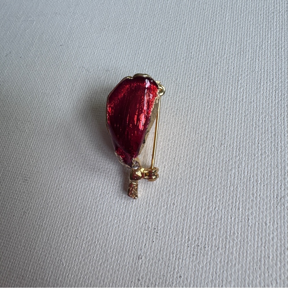 Brooch Red and Gold Rose Pin - Picture 5 of 6